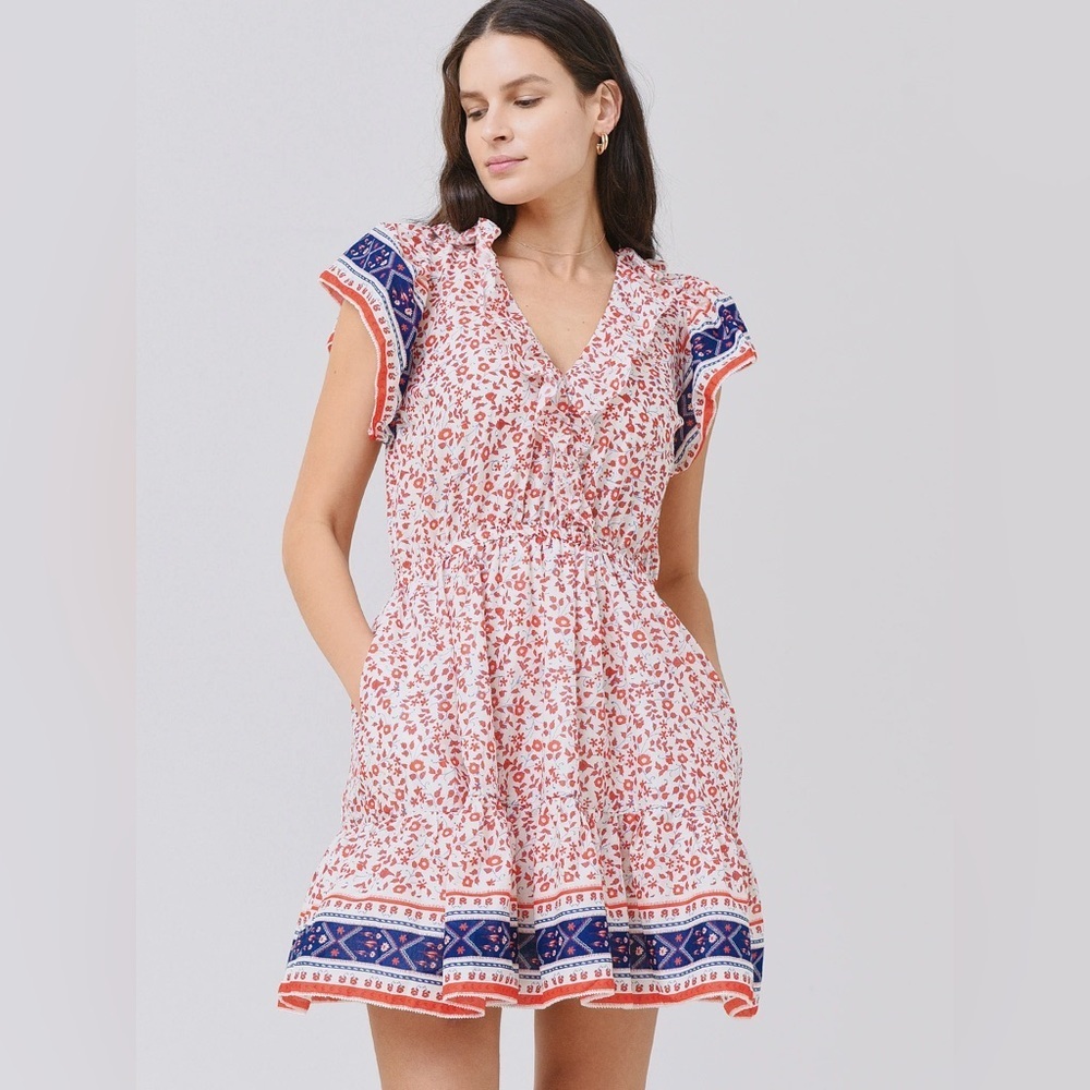 Trovata Birds of Paradis Marcella Mini Dress Red Ivy XS